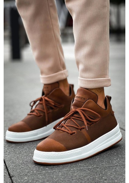 SHO219 Bağcıklı Yüksek Taban Özel Tasarım Cbt Laser Erkek Ayakkabı Taba