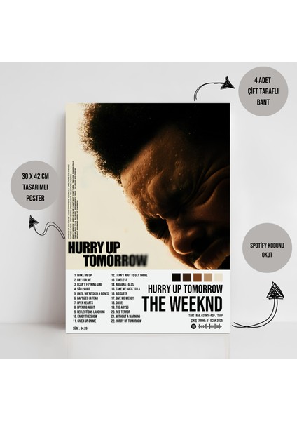 The Weeknd - Hurry Up Tomorrow Albüm Spotify Çerçevesiz Tasarım Poster