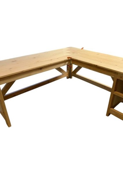 Ela Woodworking Modern Country L Tipi Masif Çam Ağacı Tasarım Çalışma Masası Beyaz - Ceviz modelleri