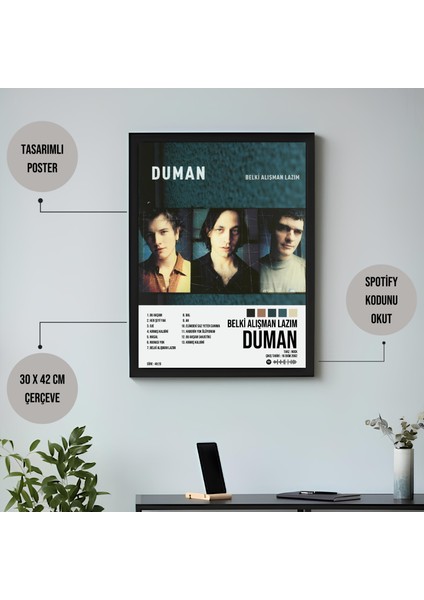 Duman - Belki Alışman Lazım Albüm Spotify Çerçeveli Poster Tablo fiyatları