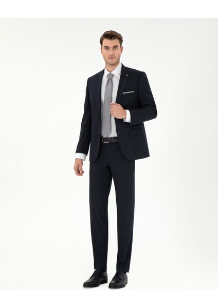 Erkek Lacivert Ex. Slim Fit Çizgili Takım Elbise 50304215-VR033 fırsatları