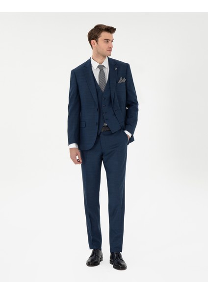 Erkek Lacivert Ex. Slim Fit Yelekli Takım Elbise 50303602-VR033