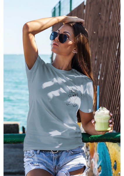 T-Shirt,Babs Bunny Tasarım Baskılı,Regular, Pamuk,Mavi T-Shirt No:545