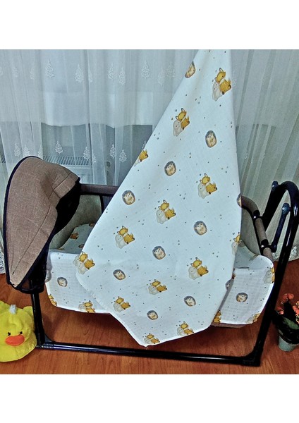 2 Adet (Gökkuşağı ve Kirpi Desenli) 80X75 cm Müslin Örtü + 1 Adet Müslin Ağız Mendili Pamuk