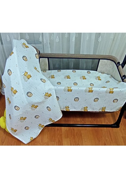 2 Adet (Gökkuşağı ve Kirpi Desenli) 80X75 cm Müslin Örtü + 1 Adet Müslin Ağız Mendili Pamuk