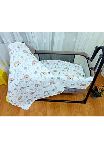 2 Adet (Gökkuşağı ve Kirpi Desenli) 80X75 cm Müslin Örtü + 1 Adet Müslin Ağız Mendili Pamuk