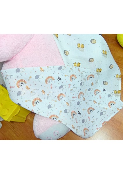 2 Adet (Gökkuşağı ve Kirpi Desenli) 80X75 cm Müslin Örtü + 1 Adet Müslin Ağız Mendili Pamuk