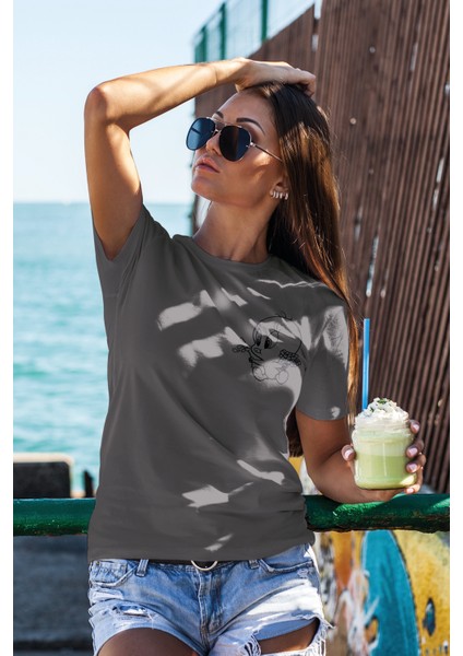 T-Shirt,Tweety Tasarım Baskılı,Regular, Pamuk,Antrasit T-Shirt No:552