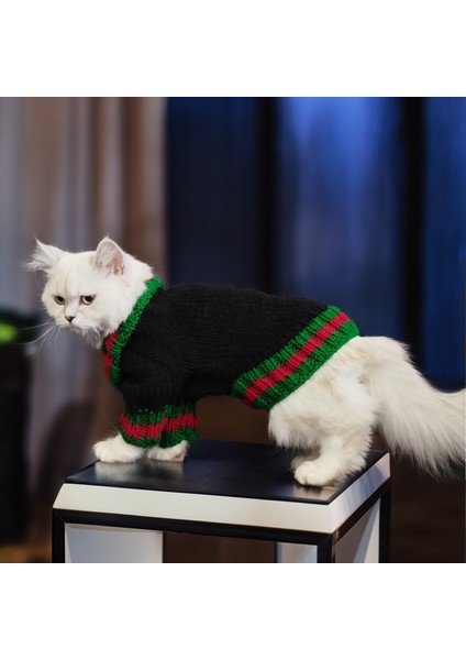 Kedi Köpek için Yeşil Kırmızı Çizgili Siyah Kazak fırsatları