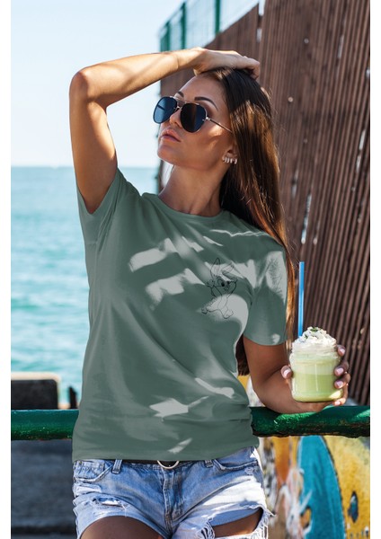 T-Shirt,Babs Bunny Tasarım Baskılı,Regular, Pamuk,Yeşil T-Shirt No:545