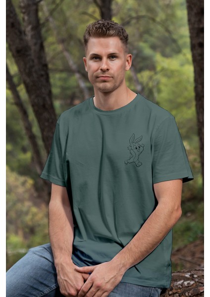 T-Shirt,Babs Bunny Tasarım Baskılı,Regular, Pamuk,Yeşil T-Shirt No:545