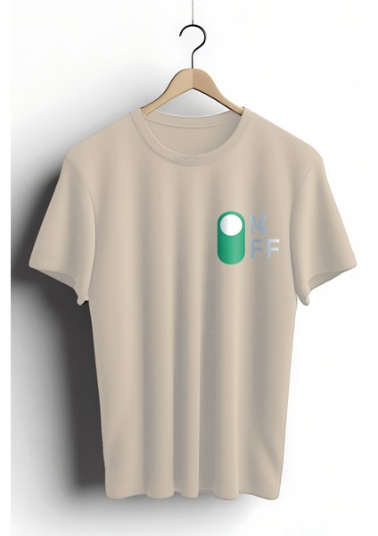 T-Shirt,On-Off Tasarım Baskılı,Regular, Pamuk,Krem T-Shirt No:557