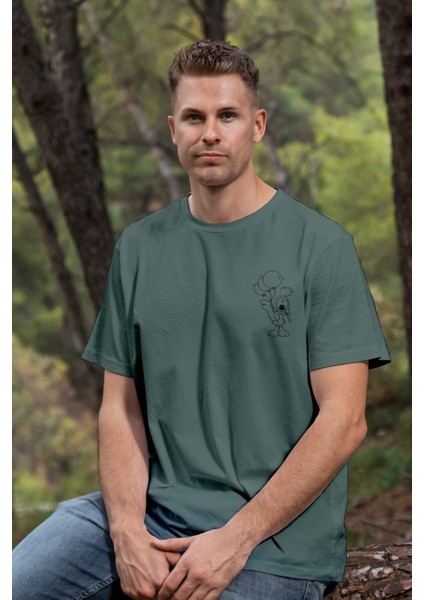 T-Shirt,Beep Beep Tasarım Baskılı,Regular, Pamuk,Yeşil T-Shirt No:550