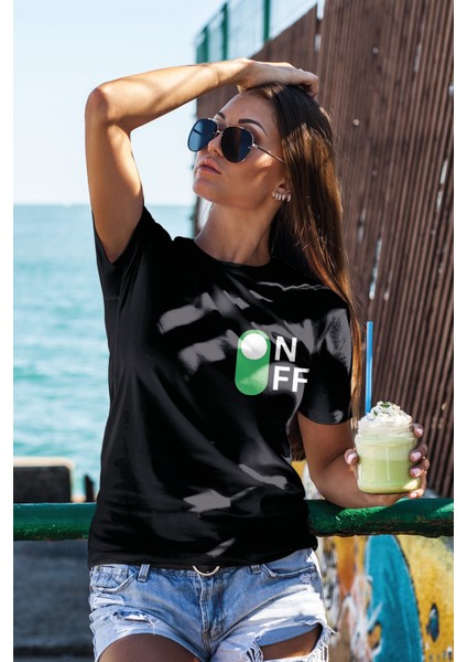 T-Shirt,On-Off Tasarım Baskılı,Regular, Pamuk,Siyah T-Shirt No:557