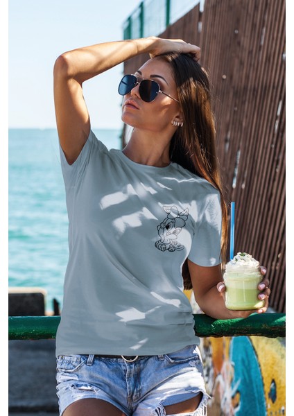 T-Shirt,Lola Bunny Tasarım Baskılı,Regular, Pamuk,Mavi T-Shirt No:548