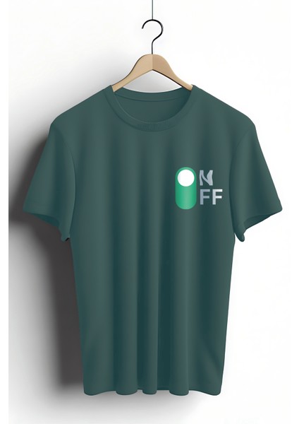 T-Shirt,On-Off Tasarım Baskılı,Regular, Pamuk,Yeşil T-Shirt No:557