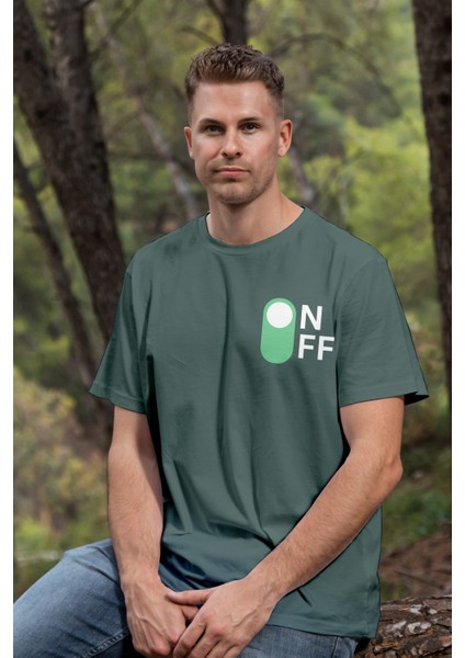 T-Shirt,On-Off Tasarım Baskılı,Regular, Pamuk,Yeşil T-Shirt No:557