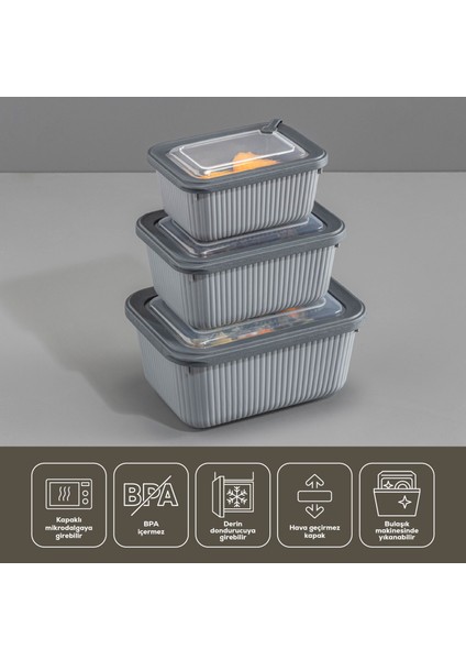 12'li Vip Dikdörtgen Mikrodalga ve Difrize Uygun Saklama Kabı Seti Antrasit 4X(1750,1050,600 Ml) fırsatları