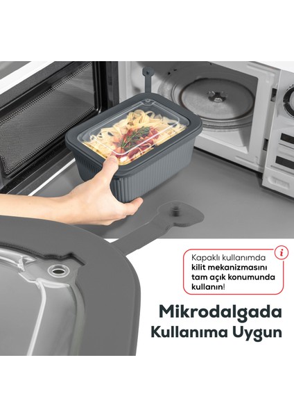 12'li Vip Dikdörtgen Mikrodalga ve Difrize Uygun Saklama Kabı Seti Antrasit 4X(1750,1050,600 Ml) indirimleri