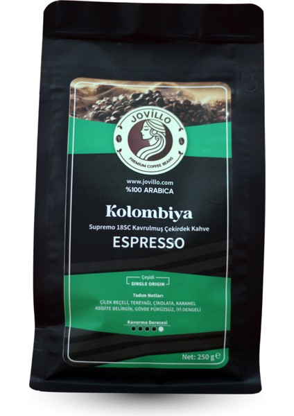 Kolombiya Espresso Çekirdek Kahve, %100 Arabica, Tek Kökenli, 250gr