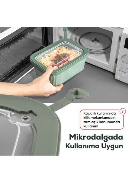 3'lü Vip Dikdörtgen Mikrodalga ve Difrize Uygun Saklama Kabı Seti Yeşil 1X(1750,1050,600 Ml)