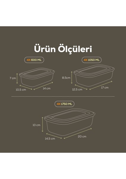 12'li Vip Dikdörtgen Mikrodalga ve Difrize Uygun Saklama Kabı Seti Yeşil 4X(1750,1050,600 Ml) fiyatları