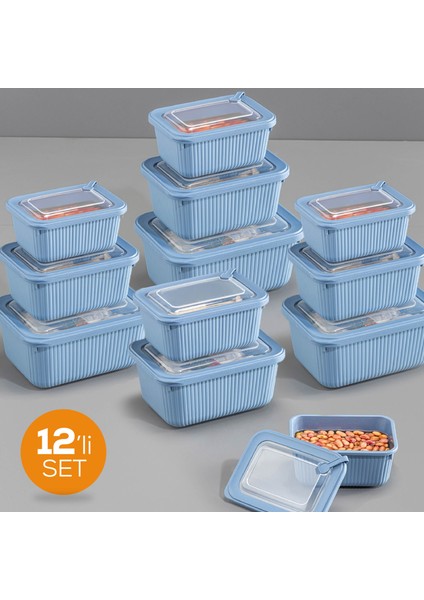 12'li Vip Dikdörtgen Mikrodalga ve Difrize Uygun Saklama Kabı Seti Mavi 4X(1750,1050,600 Ml)