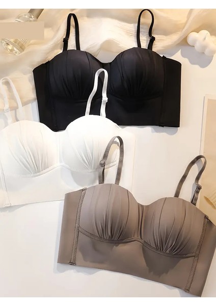 Straplez Bandeau Sütyenler, Düz Renkli Poliamid Örme Kumaş, Çıkarılamayan Dolgu, Kablosuz Konfor, Yetişkin Kadınlar Için Dikişsiz Telsiz Bralet