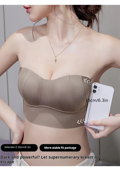 Straplez Bandeau Sütyenler, Düz Renkli Poliamid Örme Kumaş, Çıkarılamayan Dolgu, Kablosuz Konfor, Yetişkin Kadınlar Için Dikişsiz Telsiz Bralet