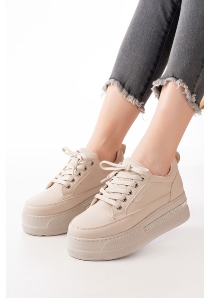 FLN-1999 Bağcıklı Taban Taş Aksesuarlı Günlük Spor Ayakkabı