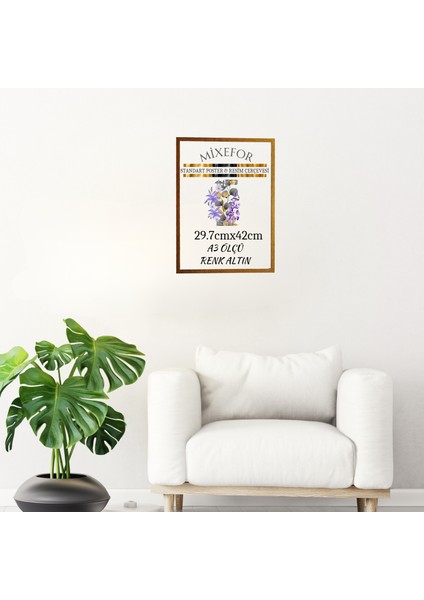 Poster Resim Evrak Diplpma Çerçevesi Renk Altın Ön Yüzeyinde Kırılmaz Pleksi Arka Destek Ahşap Mdf