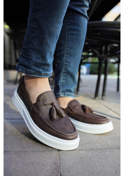 SHO127 Bağcıksız Püsküllü Cbt Loafer-X Erkek Ayakkabı Kahve