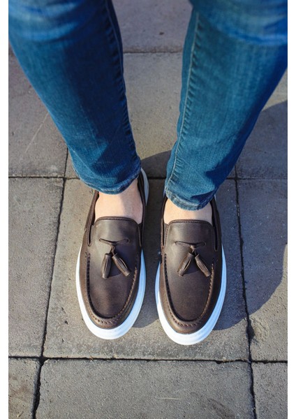 SHO127 Bağcıksız Püsküllü Cbt Loafer-X Erkek Ayakkabı Kahve