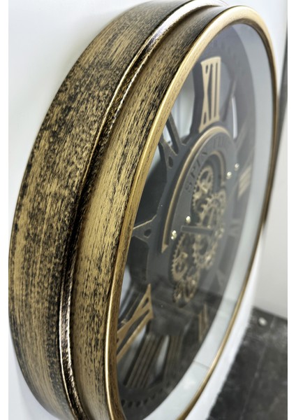 Congara Ahşap Oyma Roma Rakamlı Çarklı Duvar Saati Gold modelleri