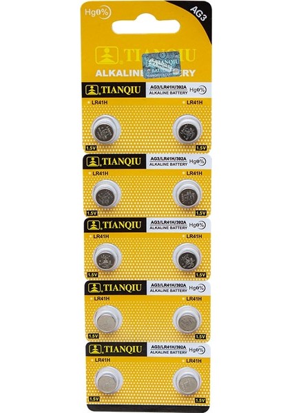 Tıanqıu Ag3 LR41 Alkalin Saat Pili 10LU Paket *oxford (4741)
