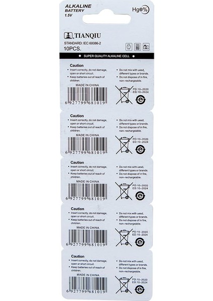 Tıanqıu Ag3 LR41 Alkalin Saat Pili 10LU Paket *oxford (4741)