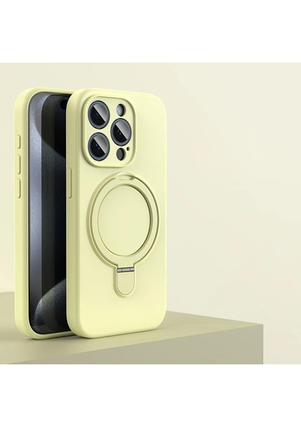 Apple iPhone 16 Pro Uyumlu Magsafe Halka Standlı Kamera Koruma Çıkıntılı Içi Kadife Kılıf