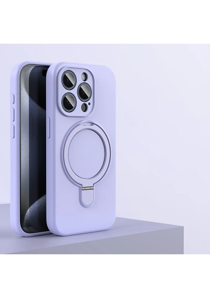 Apple iPhone 16 Pro Max Uyumlu Magsafe Halka Standlı Kamera Koruma Çıkıntılı Içi Kadife Kılıf