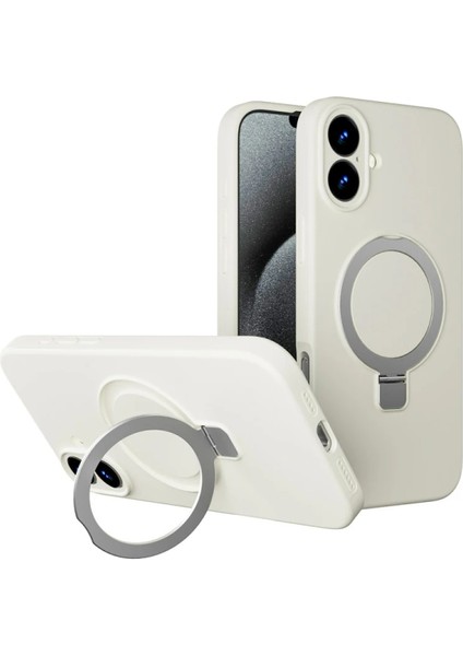 Apple iPhone 16 Uyumlu Magsafe Halka Standlı Kamera Koruma Çıkıntılı Içi Kadife Kılıf