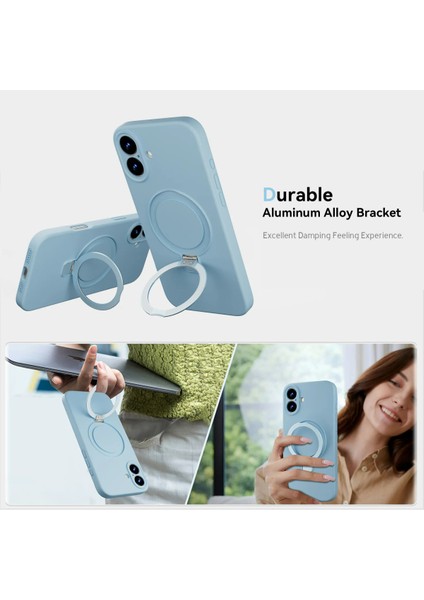Apple iPhone 16 Uyumlu Magsafe Halka Standlı Kamera Koruma Çıkıntılı Içi Kadife Kılıf