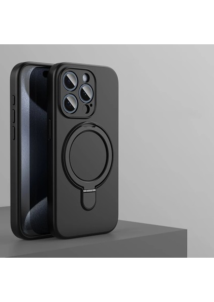 Apple iPhone 11 Uyumlu Magsafe Halka Standlı Kamera Koruma Çıkıntılı Içi Kadife Kılıf