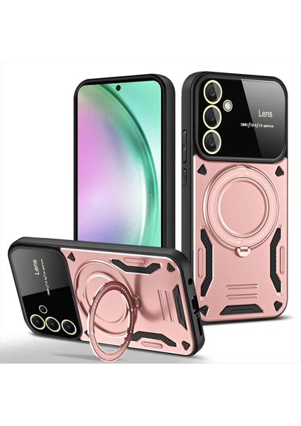Samsun Galaxy A25 Uyumlu Kamera Korumalı Dönebilen Magsafe Halka Standlı Tank Kılıf