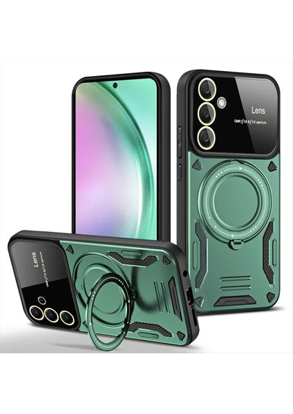 Samsun Galaxy A25 Uyumlu Kamera Korumalı Dönebilen Magsafe Halka Standlı Tank Kılıf