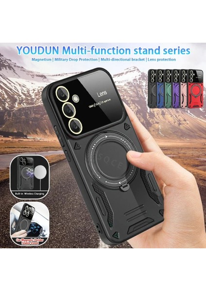 Samsun Galaxy A25 Uyumlu Kamera Korumalı Dönebilen Magsafe Halka Standlı Tank Kılıf