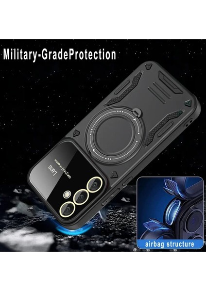 Samsun Galaxy A25 Uyumlu Kamera Korumalı Dönebilen Magsafe Halka Standlı Tank Kılıf