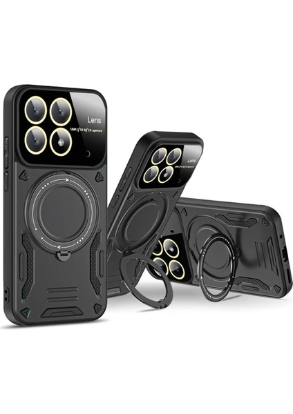Xiaomi Redmi Mi 14T Pro Uyumlu Kamera Korumalı Dönebilen Magsafe Halka Standlı Tank Kılıf modelleri