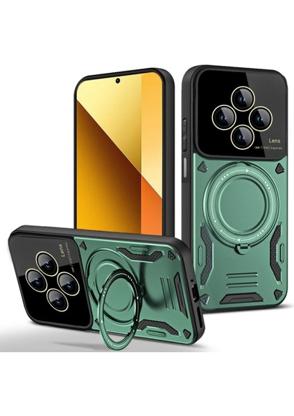 Xiaomi Redmi Note 14 4g Uyumlu Kamera Korumalı Dönebilen Magsafe Halka Standlı Tank Kılıf