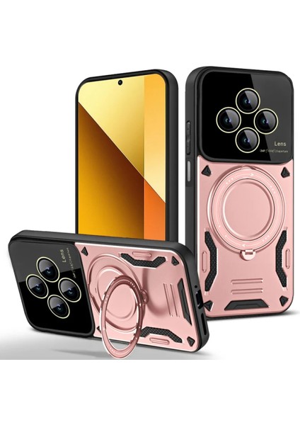 Xiaomi Redmi Note 14 Pro 4g Uyumlu Kamera Korumalı Dönebilen Magsafe Halka Standlı Tank Kılıf