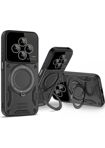 Xiaomi Redmi Note 14 Pro 4g Uyumlu Kamera Korumalı Dönebilen Magsafe Halka Standlı Tank Kılıf modelleri