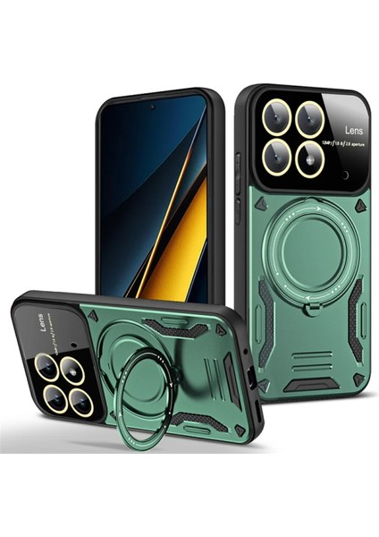 Xiaomi Redmi Mi 14T Pro Uyumlu Kamera Korumalı Dönebilen Magsafe Halka Standlı Tank Kılıf